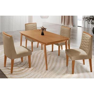 Conjunto Jantar Havana 4 Lugares Tampo MDF Retangular 120CM Capuccino Linho Bege Móveis Rufato