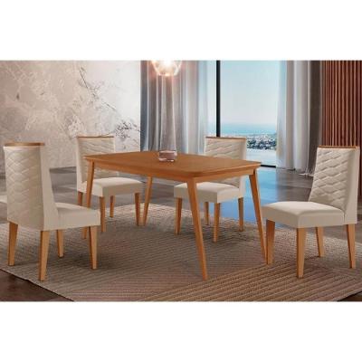 Conjunto Jantar Havana 4 Lugares Tampo MDF Retangular 120CM Capuccino Suede Creme Móveis Rufato