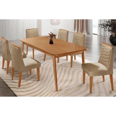 Conjunto Jantar Havana 6 Lugares Tampo MDF Cadeiras Estofadas Linho Bege 180CM Móveis Rufato