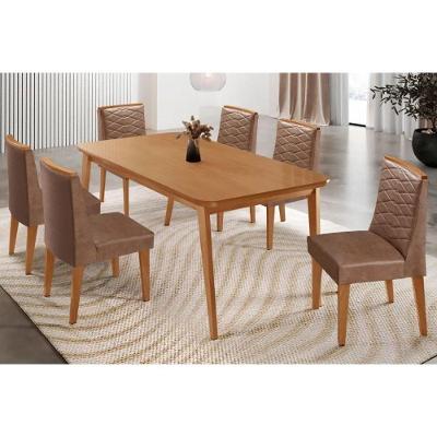Conjunto Jantar Havana 6 Lugares Tampo MDF Cadeiras Estofadas Amadeirado 180CM Móveis Rufato