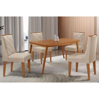 Conjunto Jantar Havana 4 Lugares Tampo MDF Cadeiras Suede Creme 120CM Móveis Rufato