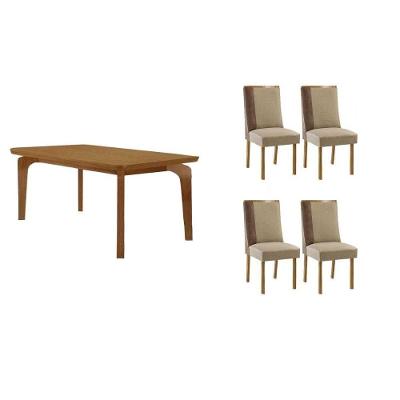 Conjunto de Jantar Londrina 4 Lugares Tampo MDF Estrutura Fosca Capuccino 120CM Móveis Rufato