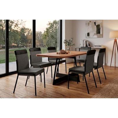 Conjunto Jantar Átria 6 Lugares Tampo MDF Cadeiras Corino Preto 160CM Móveis Carraro