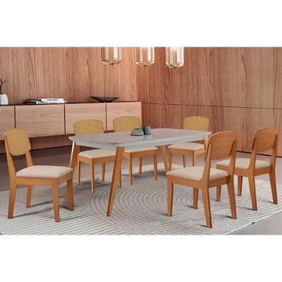 Conjunto Havana 6 Lugares Tampo em Vidro Cadeiras Estofadas Off White 180CM Móveis Rufato