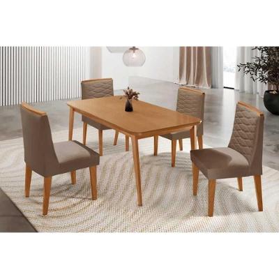Conjunto Jantar Havana Curvo 4 Lugares Tampo MDF Design Retangular Amadeirado 120CM Móveis Rufato