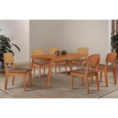 Conjunto Jantar Havana 6 Lugares Tampo MDF Canto Curvo Capuccino 180CM Móveis Rufato
