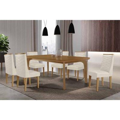 Conjunto Jantar Londrina 6 Lugares Tampo MDF Bordas Arredondadas Capuccino 180CM Móveis Rufato