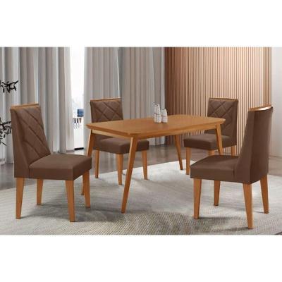 Conjunto Jantar Havana Pietá 4 Lugares Tampo MDF Cadeiras Estofadas Suede Marrom 120CM Móveis Rufato