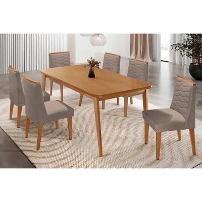 Conjunto Jantar Havana Curvo 6 Lugares Tampo MDF com Design Retangular Amadeirado 180CM Móveis