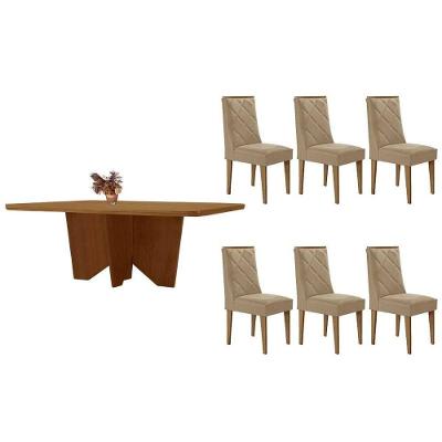 Conjunto de Jantar Nevada 6 Lugares Tampo MDF Bordas Arredondadas Capuccino 180CM Móveis Rufato