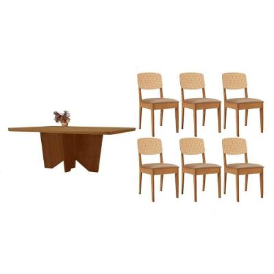 Conjunto de Jantar Nevada 6 Lugares Tampo MDF com Cadeiras Estofadas Bege 180CM Móveis Rufato