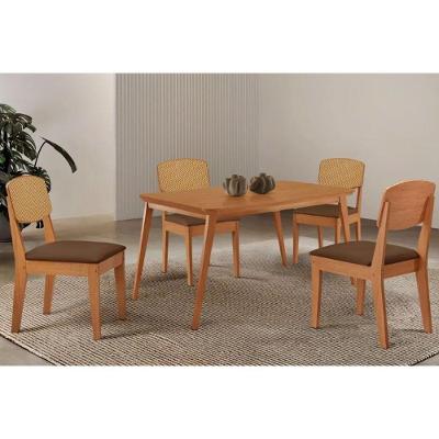 Conjunto Havana 4 Lugares Tampo MDF com Design Retangular Suede Marrom 120CM Móveis Rufato