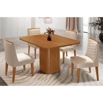 Conjunto Sala de Jantar Maldivas 4 Lugares Tampo MDF Curvo Capuccino Suede Creme Mesa 90X90CM Móveis