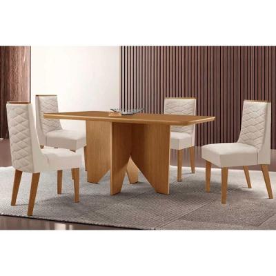 Conjunto Mesa de Cozinha Nevada 4 Lugares Tampo MDF Cadeiras Estofadas Suede Capuccino 120CM Móveis