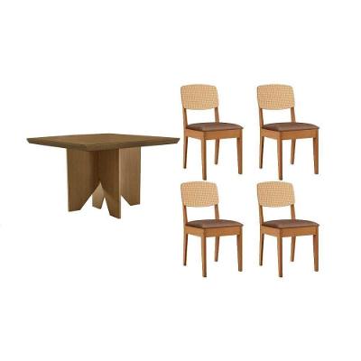 Conjunto Mesa de Cozinha Nevada 4 Lugares Tampo MDF com Cadeiras Estofadas Corino Capuccino 90CM