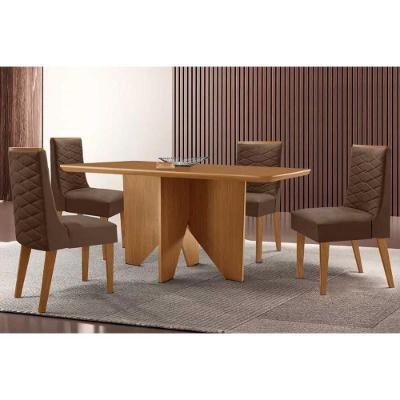 Conjunto Mesa de Cozinha Nevada 4 Lugares Tampo MDF Cadeiras Estofadas Suede Marrom 120CM Móveis