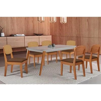 Conjunto Mesa de Cozinha Havana 6 Lugares Tampo MDF com Vidro Curvo Off White 180CM Móveis Rufato