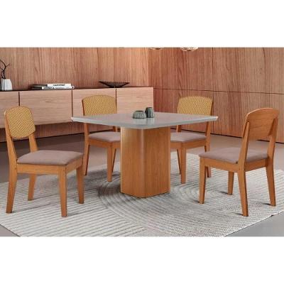 Conjunto de Jantar Maldivas + Havana 4 Lugares Tampo MDF com Vidro Curvo Off White 90CM Móveis
