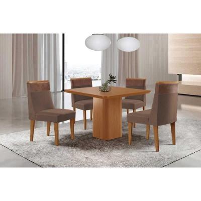 Conjunto Maldivas 4 Lugares Tampo MDF Curvo Estofado Marrom 90CM Móveis Rufato