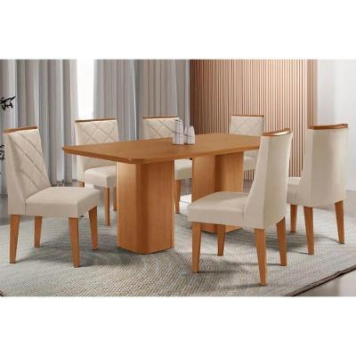 Conjunto Maldivas 6 Lugares Tampo MDF com Cadeiras Estofadas Suede Creme 180CM Móveis Rufato