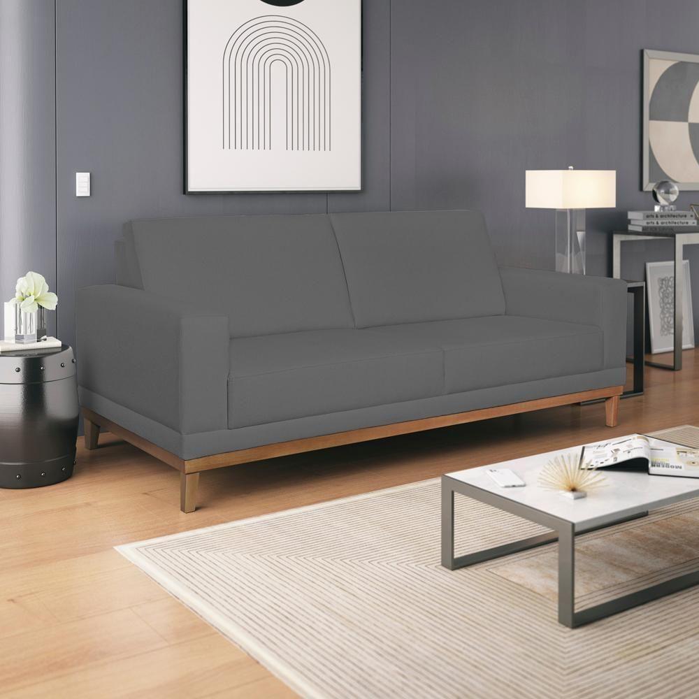 Sofa 3 Lugares 200 Cm Crons Suede Cinza Vazzano Cinza - 3