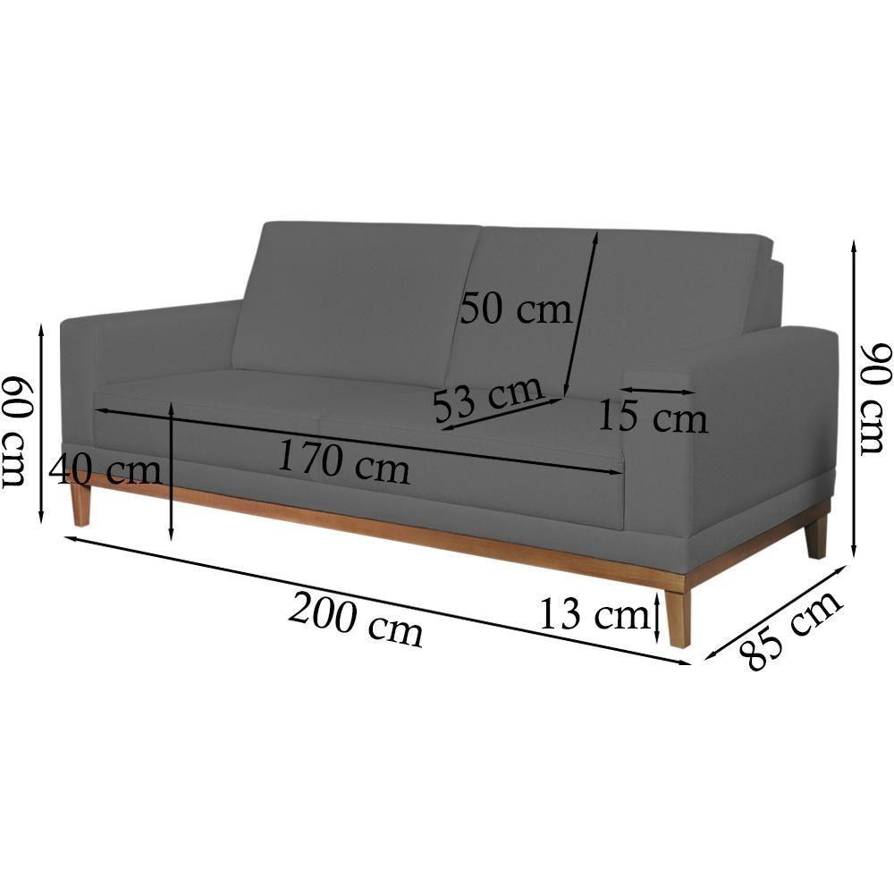 Sofa 3 Lugares 200 Cm Crons Suede Cinza Vazzano Cinza - 6
