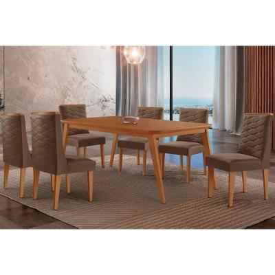 Conjunto Jantar Havana 6 Lugares Tampo MDF com Cadeiras Suede Marrom 180CM Móveis Rufato