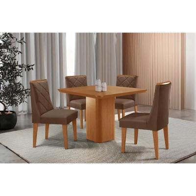 Conjunto Maldivas 4 Lugares Tampo MDF com Cadeiras Estofadas Suede Marrom 90CM Móveis Rufato