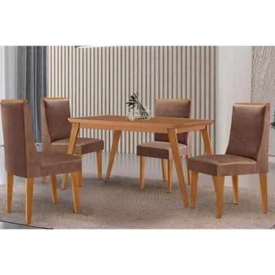 Sala de Jantar Havana 4 Lugares Tampo Madeira Maciça Canto Curvo Capuccino 120CM Móveis Rufato