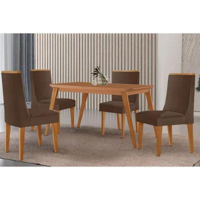 Sala de Jantar Havana 4 Lugares Tampo em MDF com Cadeiras Suede Marrom 120CM Móveis Rufato
