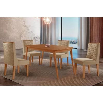 Sala de Jantar Havana 4 Lugares Tampo em MDF com Cadeiras Estofadas Bege 120CM Móveis Rufato