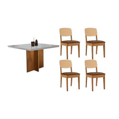 Sala de Jantar Berlim Curvo 4 Lugares Tampo em Vidro Off White 90CM Móveis Rufato