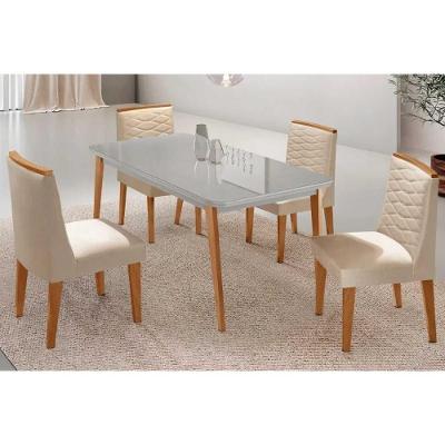 Sala de Jantar Havana 4 Lugares Tampo em MDF com Vidro Off White e Capuccino 120CM Móveis Rufato