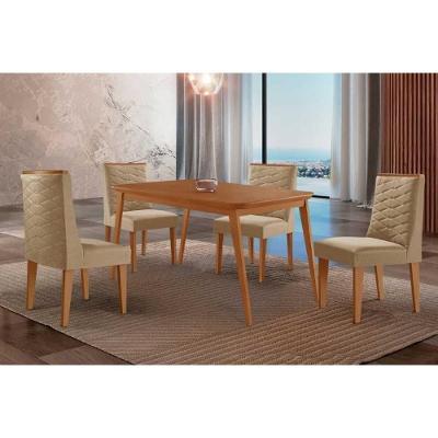 Conjunto Jantar Havana Curvo 4 Lugares Tampo MDF Retangular Bege 120CM Móveis Rufato