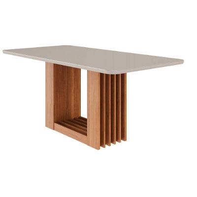 Mesa de Jantar Ariela 6 Lugares Retangular com Tampo em Vidro 180X90CM Cinamomo-off White
