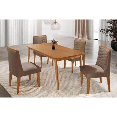 Sala de Jantar Havana 4 Lugares Tampo MDF Cadeiras Estofadas Suede Capuccino 120CM Móveis Rufato