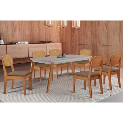 Conjunto Jantar Havana 6 Lugares Tampo MDF com Vidro Curvo Off White 180CM Móveis Rufato