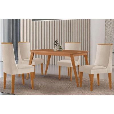 Sala de Jantar Havana 4 Lugares Tampo MDF Cadeiras Estofadas Suede Capuccino e Creme 120CM Móveis
