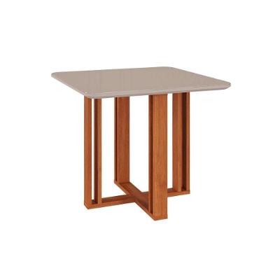 Mesa de Jantar Flora 4 Lugares Quadrada com Tampo de Vidro 95X95CM Cinamomo e Off White Cimol Móveis