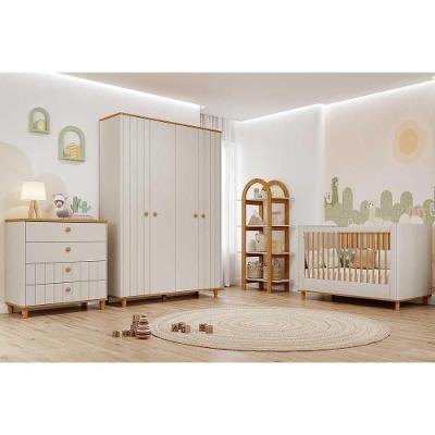 Quarto Completo Infantil Cupcake 4 Portas 4 Gavetas Madeira 152CM Off White e Nature