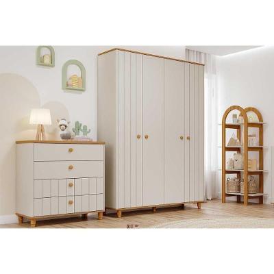 Quarto de Bebê Completo Cupcake 4 Portas 4 Gavetas MDF 92,2CM Off White e Nature Permóbili