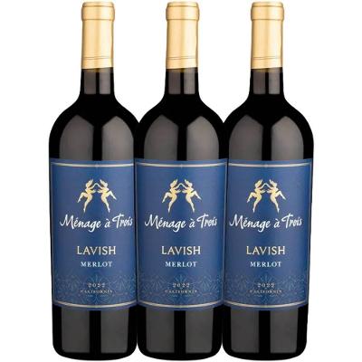 Kit 3 Garrafas Vinho Tinto California Menage a Trois Lavish Merlot Cabernet Sauvignon 750ML