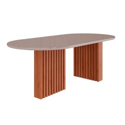 Mesa de Jantar Ester 7 Lugares Oval com Tampo de Vidro 210CM Cinamomo-off White Cimol Móveis