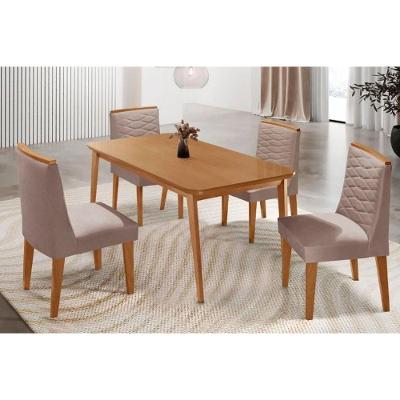 Sala de Jantar Havana 4 Lugares Tampo MDF Cadeiras Estofadas Linho 120CM Móveis Rufato