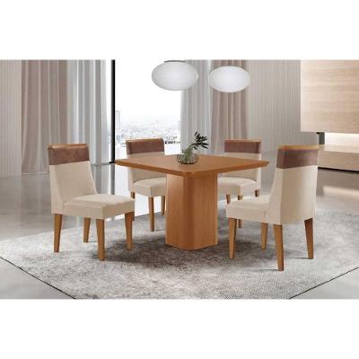 Conjunto Maldivas 4 Lugares Tampo MDF com Cadeiras Estofadas Suede Creme 90CM Móveis Rufato