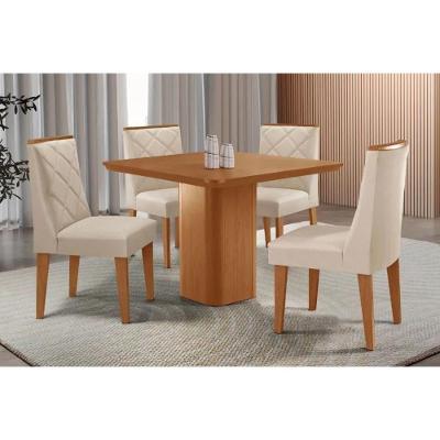 Conjunto Maldivas 4 Lugares Tampo MDF Curvo Capuccino e Creme 90CM Móveis Rufato