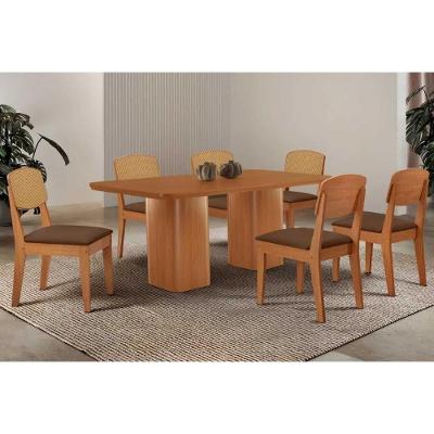 Conjunto Maldivas Curvo 6 Lugares Tampo MDF com Cadeiras Estofadas Suede Marrom 180CM Móveis Rufato