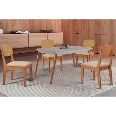 Conjunto Havana 4 Lugares Tampo MDF com Bordas Arredondadas Suede Creme 120CM Móveis Rufato