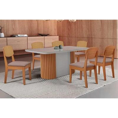 Conjunto Jantar Pilar Curvo 6 Lugares Tampo MDF Cadeiras Estofadas Off White 180CM Móveis Rufato