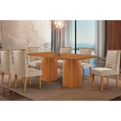 Conjunto Maldivas 6 Lugares Tampo MDF com Cadeiras Estofadas Suede Creme 180CM Móveis Rufato